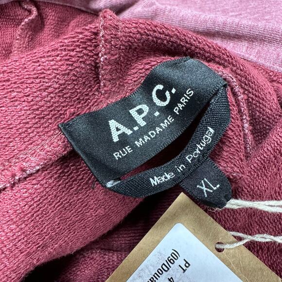 A.P.C. NWT Red Item Hoodie Men's Size XL in Bordeaux Chest Logo Drawstring Hood - Picture 4 of 9